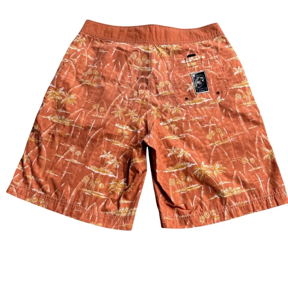 American Eagle Mens Orange‎ Tropical Palm Surfboard Board Swim Shorts Size 34